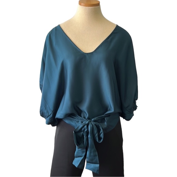 Diane von Furstenberg 'Edna' Silk Sash-Tie Blouse, Dark Teal, size 6 - Picture 7 of 16